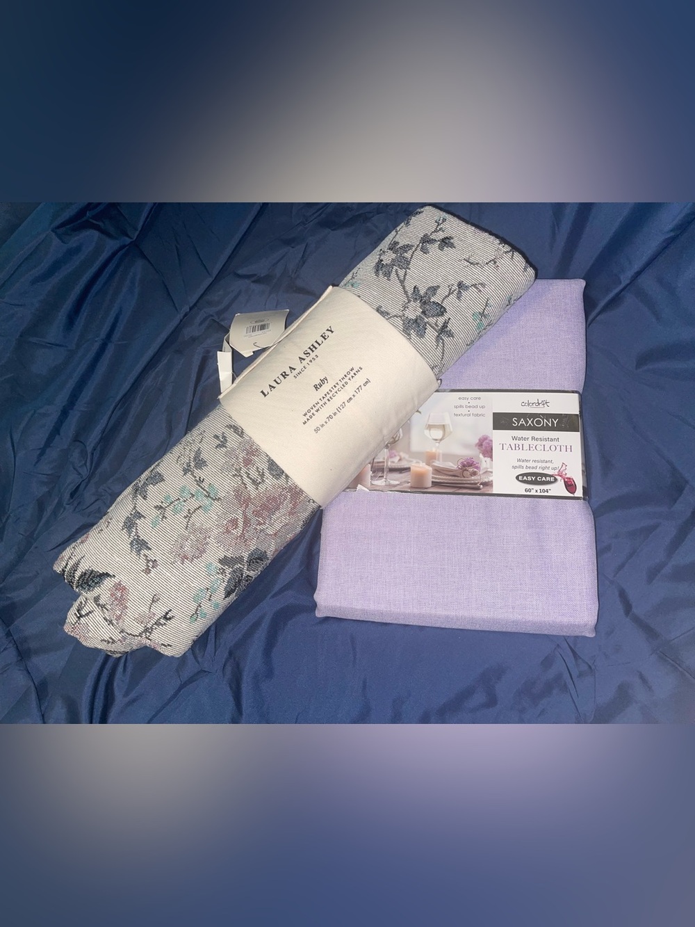 BUNDLE! Laura Ashley Woven Tapestry Throw & Saxony Lavender Tablecloth